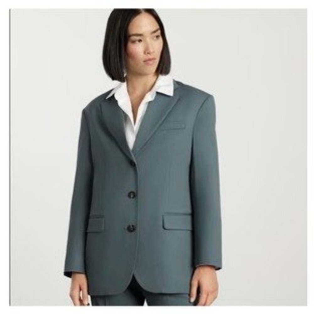 Everlane Oversized Blazer Womens Sz 00 Blue Green NWT Wool Blend 3-Button Jacket